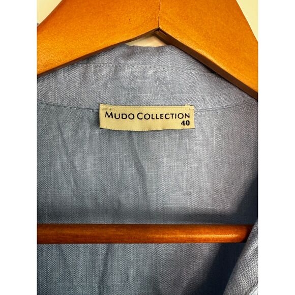 Mudo Collection Women's 100% Blue Linen Blouse Size 8 - Picture 4 of 6